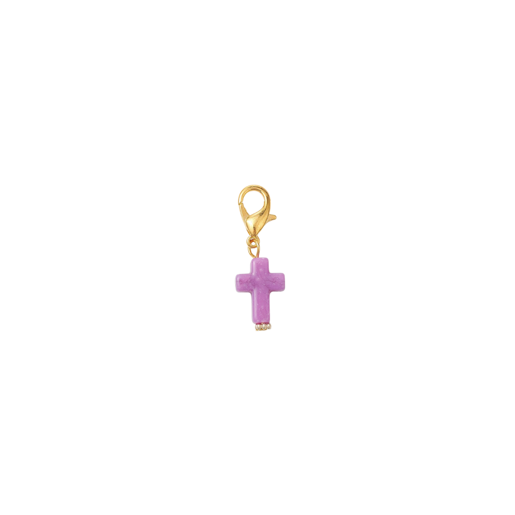 Gold Faith Flare Cross Charm - Purple