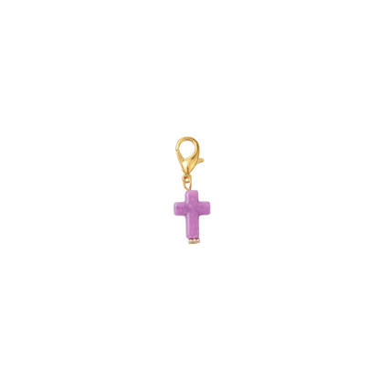 Gold Faith Flare Cross Charm - Purple