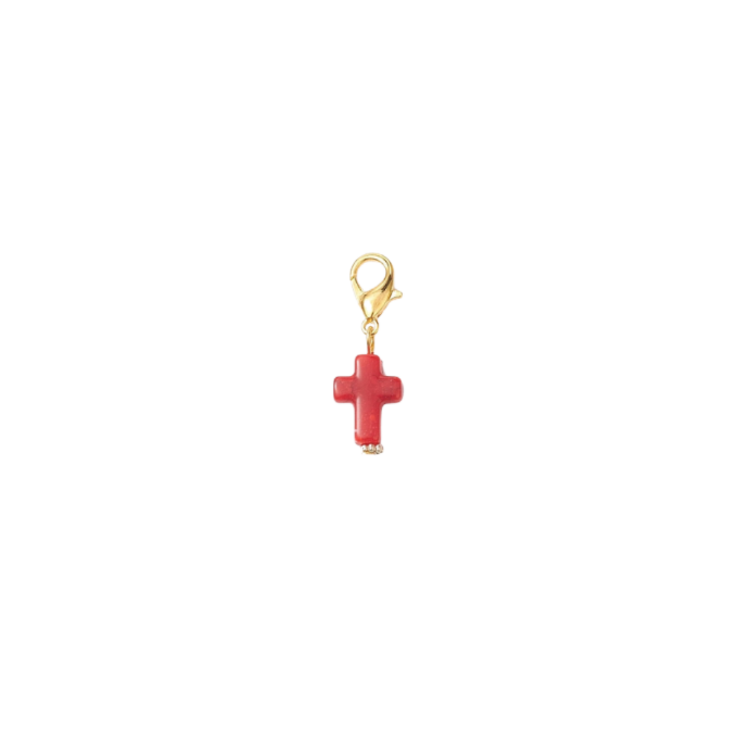 Gold Faith Flare Cross Charm - Red