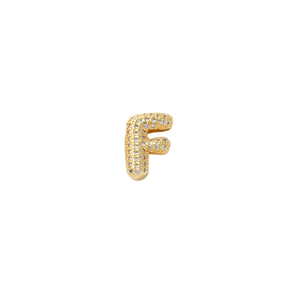 Transparent view of the Gold Mini Slider Rhinestone Bubble Initial Letter | Alphabet Charm | Letter F