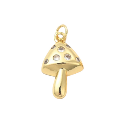 Gold Cubic Zirconia Mushroom Charm