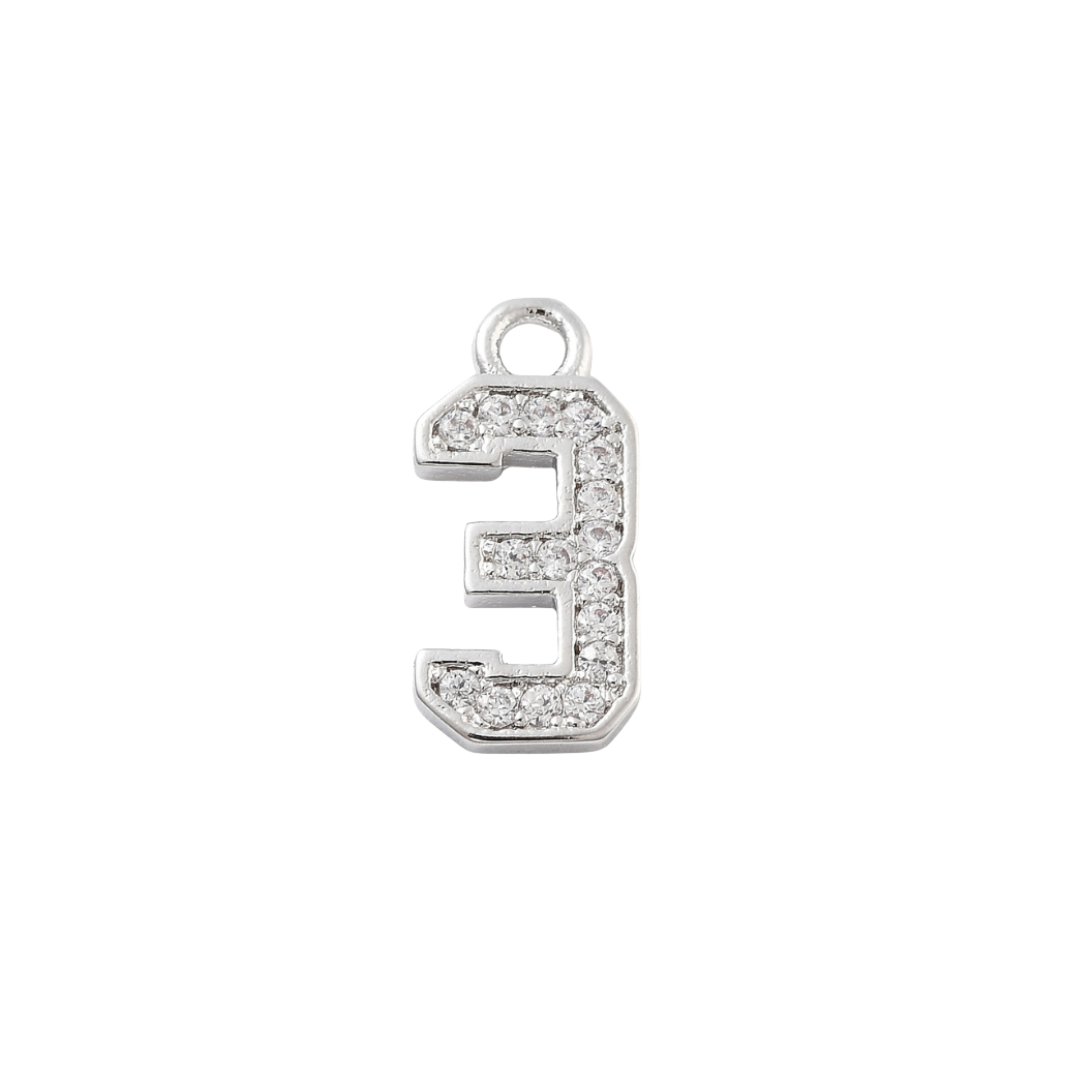 Transparent view of the Silver Pave Number Charm | Number Charm | Three