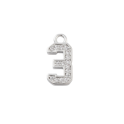 Transparent view of the Silver Pave Number Charm | Number Charm | Three