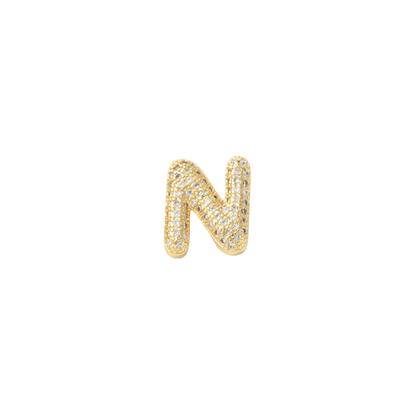 Transparent view of the Gold Mini Slider Rhinestone Bubble Initial Letter | Alphabet Charm | Letter N