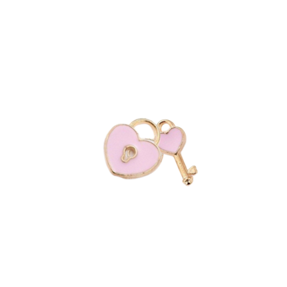 Transparent view of the Gold Lock and Key Charm in Pink