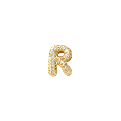 Transparent view of the Gold Mini Slider Rhinestone Bubble Initial Letter | Alphabet Charm | Letter R