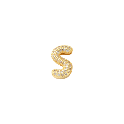 Transparent view of the Gold Mini Slider Rhinestone Bubble Initial Letter | Alphabet Charm | Letter S