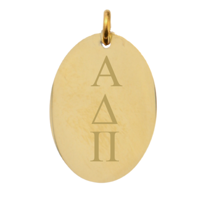 Alpha Delta Pi Large Gold Oval Sorority Charm - Vertical Stacked Greek Letters | Waterproof, Hypoallergenic & Tarnish Resistant