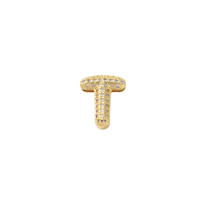 Transparent view of the Gold Mini Slider Rhinestone Bubble Initial Letter | Alphabet Charm | Letter T