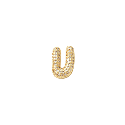 Transparent view of the Gold Mini Slider Rhinestone Bubble Initial Letter | Alphabet Charm | Letter U