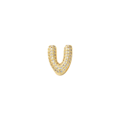 Transparent view of the Gold Mini Slider Rhinestone Bubble Initial Letter | Alphabet Charm | Letter V