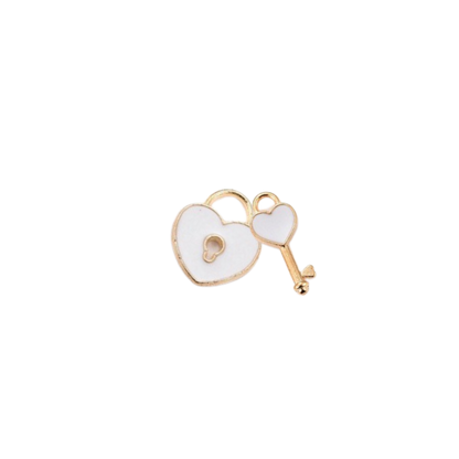 Transparent view of the Gold Lock and Key Charm in White 