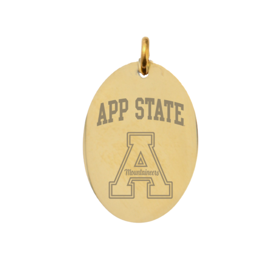 Appalachian State University Large Gold Oval Charm - APP State Text and "A" Logo