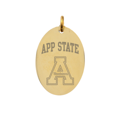 Appalachian State University Large Gold Oval Charm - APP State Text and "A" Logo