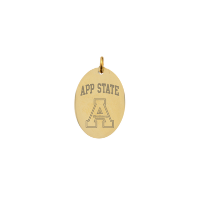 Appalachian State University Small Gold Oval Charm - APP State Text and "A" Logo