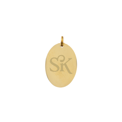 Sigma Kappa gold large oval charm with new sk icon front view
