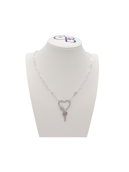 Silver Ashley Necklace with Heart Bella Carabiners featuring our Silver Home Sweet Home Key Charm