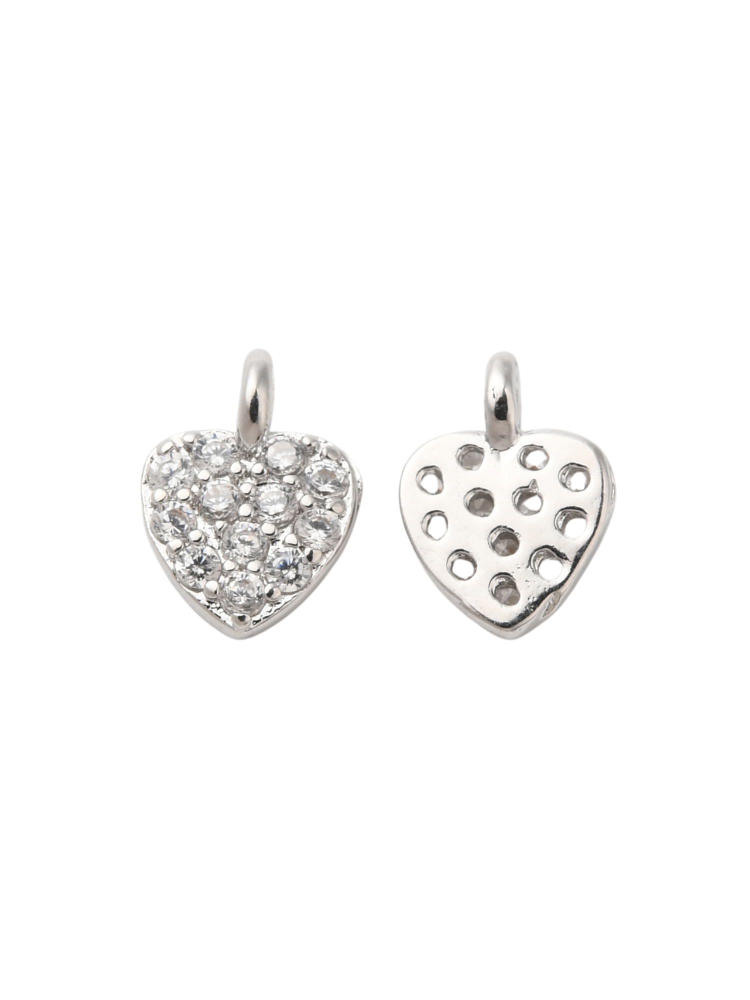 Front and back of the Silver Crystal Heart Charm