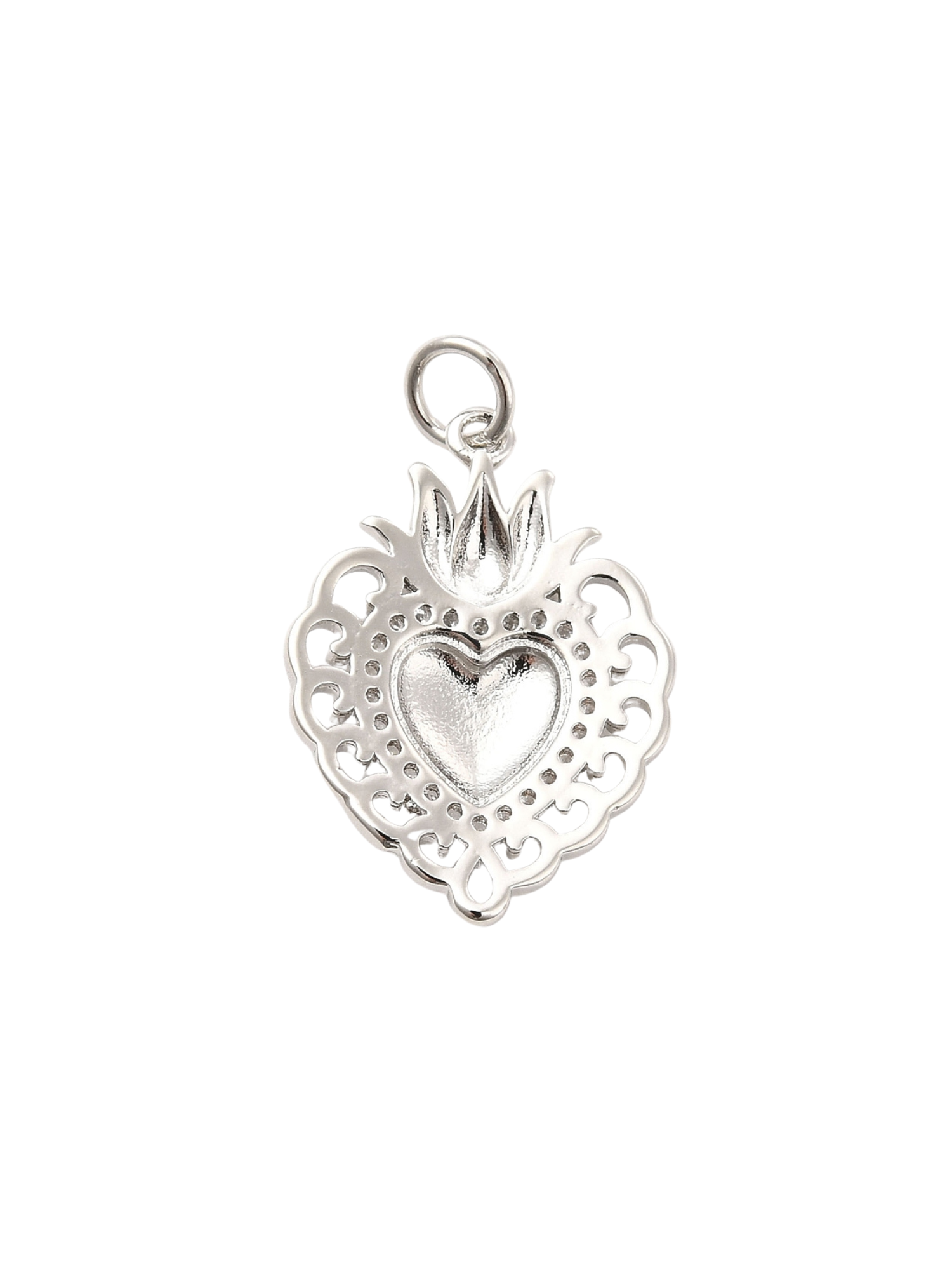 Back of the Silver Flaming Sacred Heart Charm