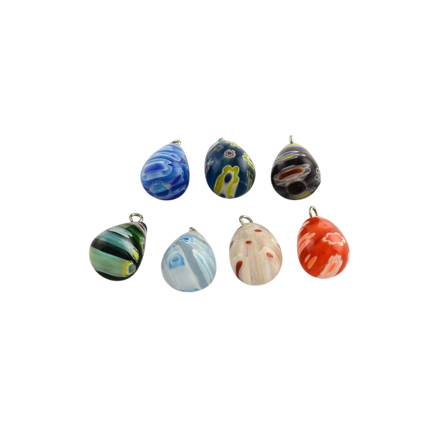 Front of the Silver Millefiori Glass Charms in assorted colors