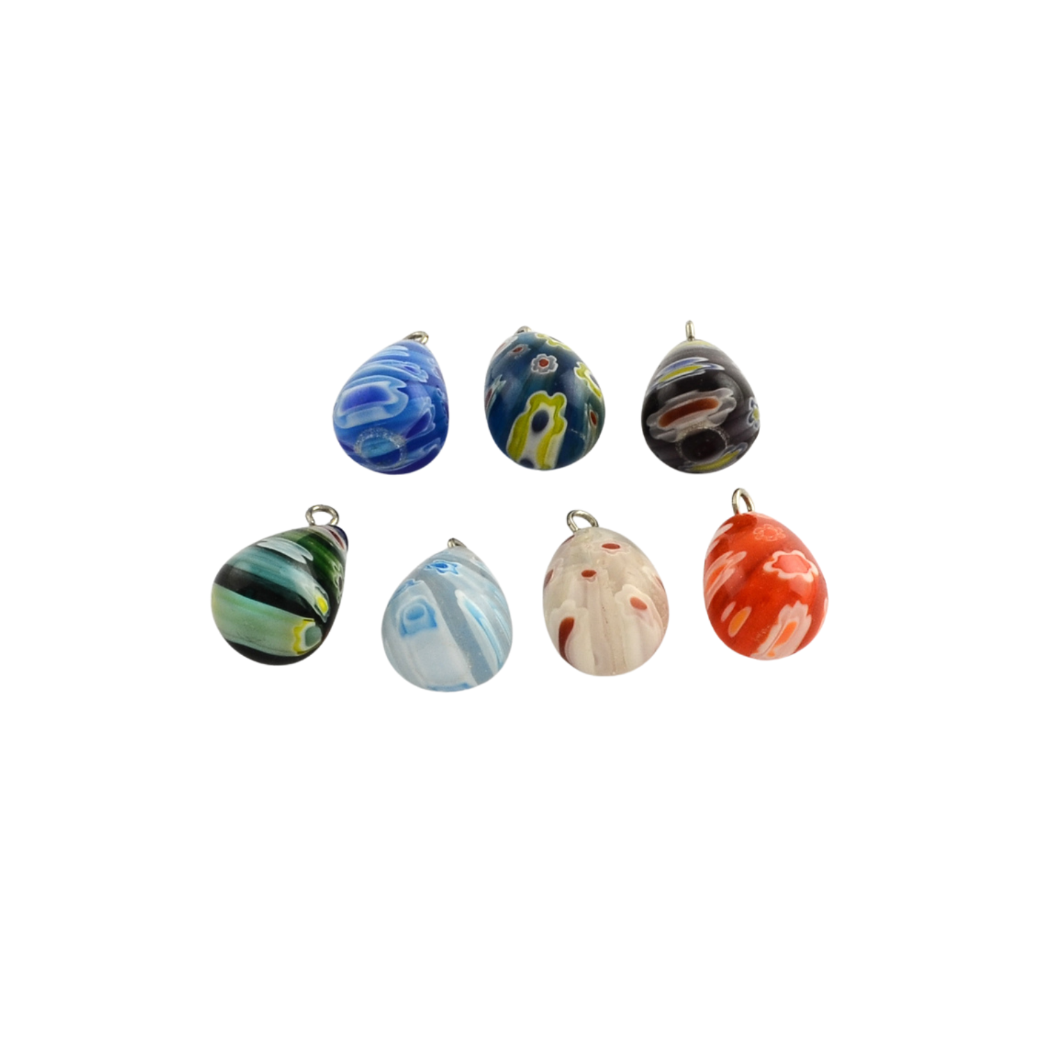 Front of the Silver Millefiori Glass Charms in assorted colors