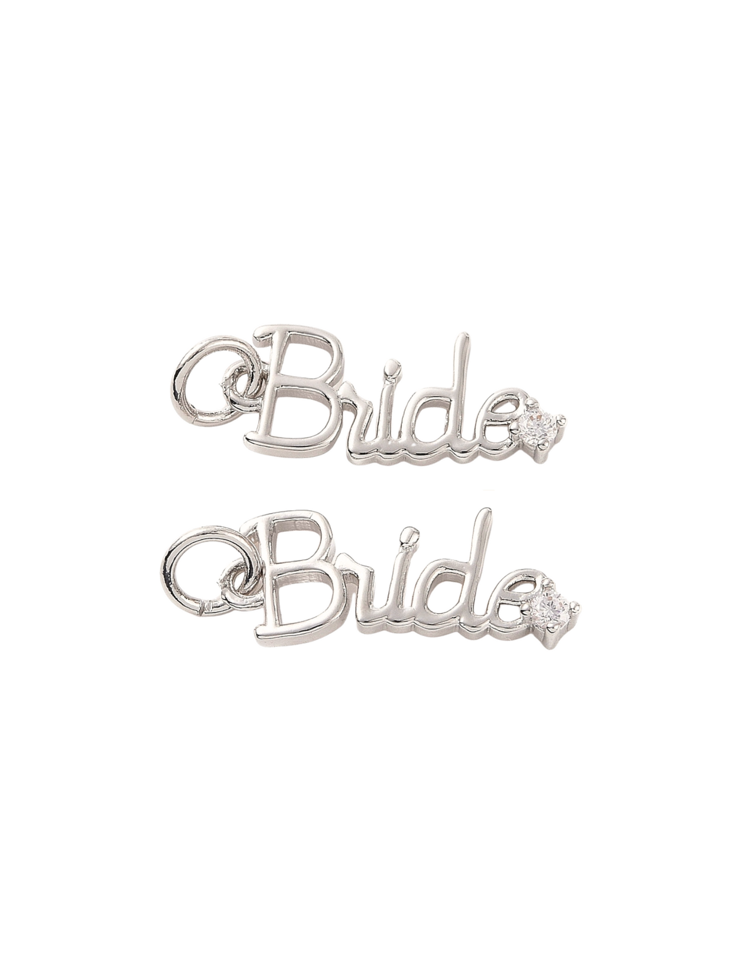 Front of two Silver Minimalistic "Bride" Charms