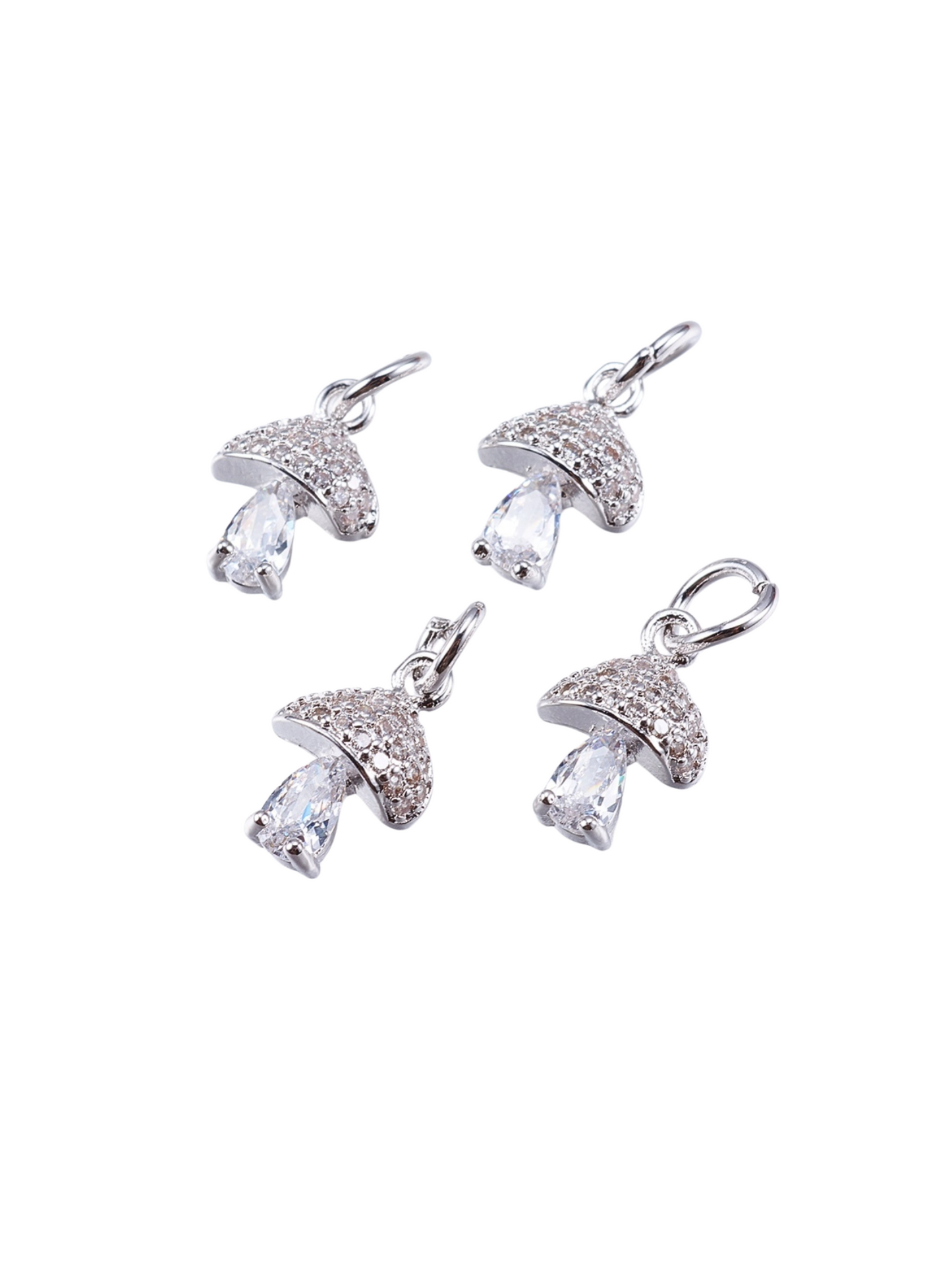 Front view of four Silver Teardrop Crystal Mushroom Charms