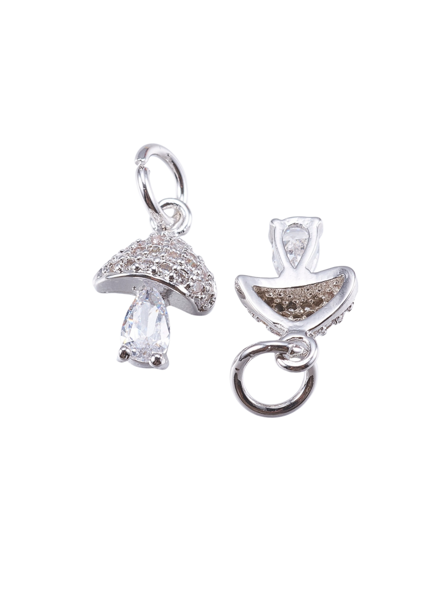 Front and back view of Silver Teardrop Crystal Mushroom Charm