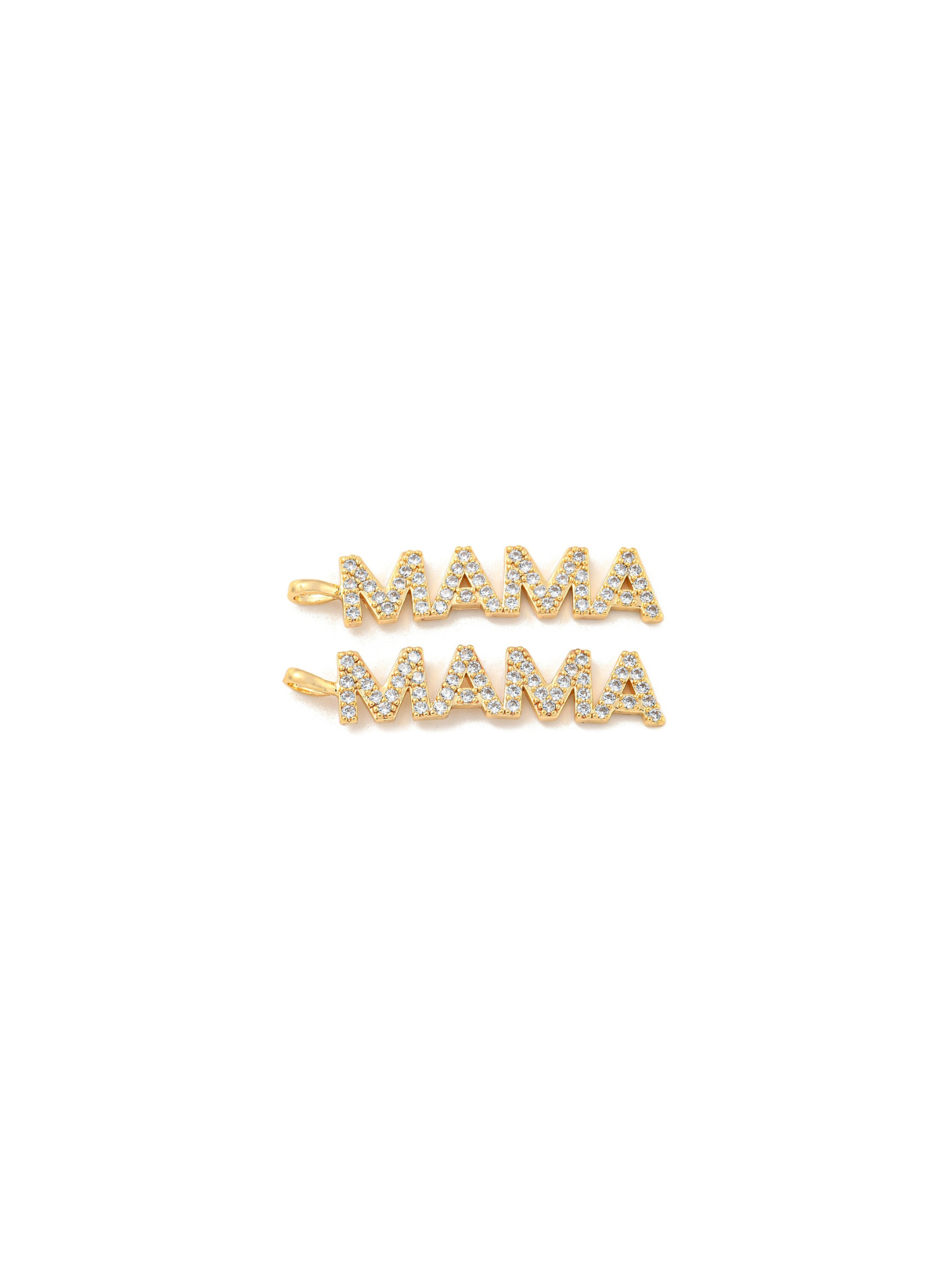 Front view of gold pave "mama" bar charm