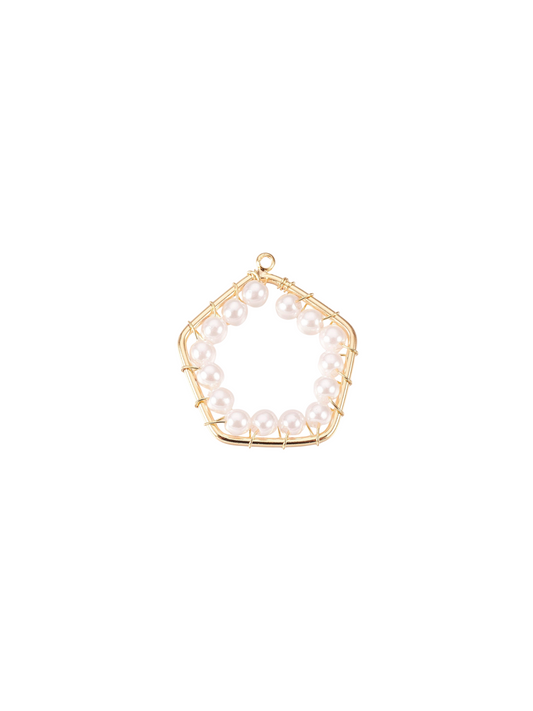 Front view of gold pearl pentagon charm.