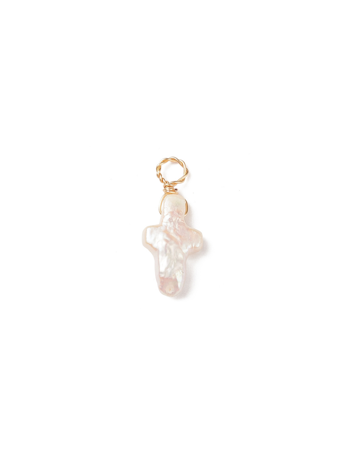 Keshi Pearl Cross Charm, front view.