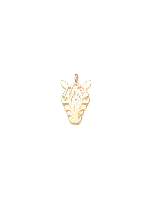 Zebra Charm in gold, front view.