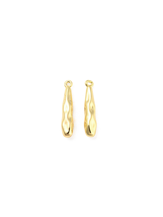 Elongated Wavy Teardrop Charm in gold, front view.