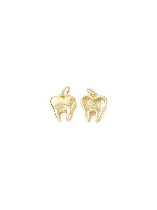 Tooth Charm in Gold, front and back.