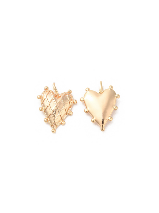 Side by side gold Argyle Heart Charm, front and back view.