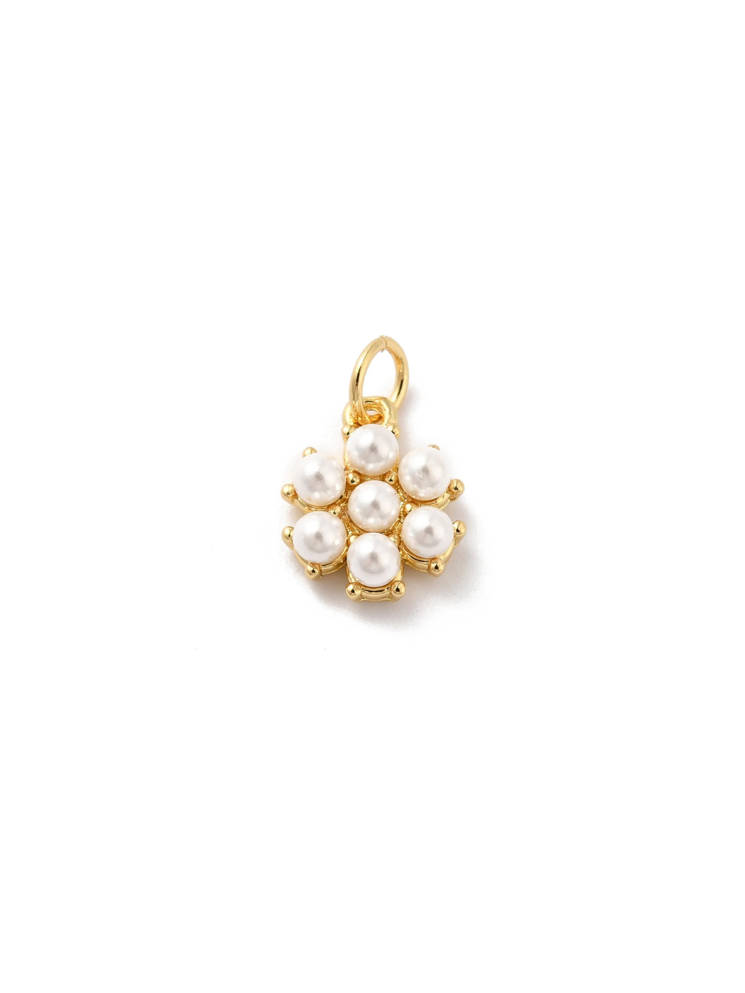 Pearl Flower Charm in gold, front view.