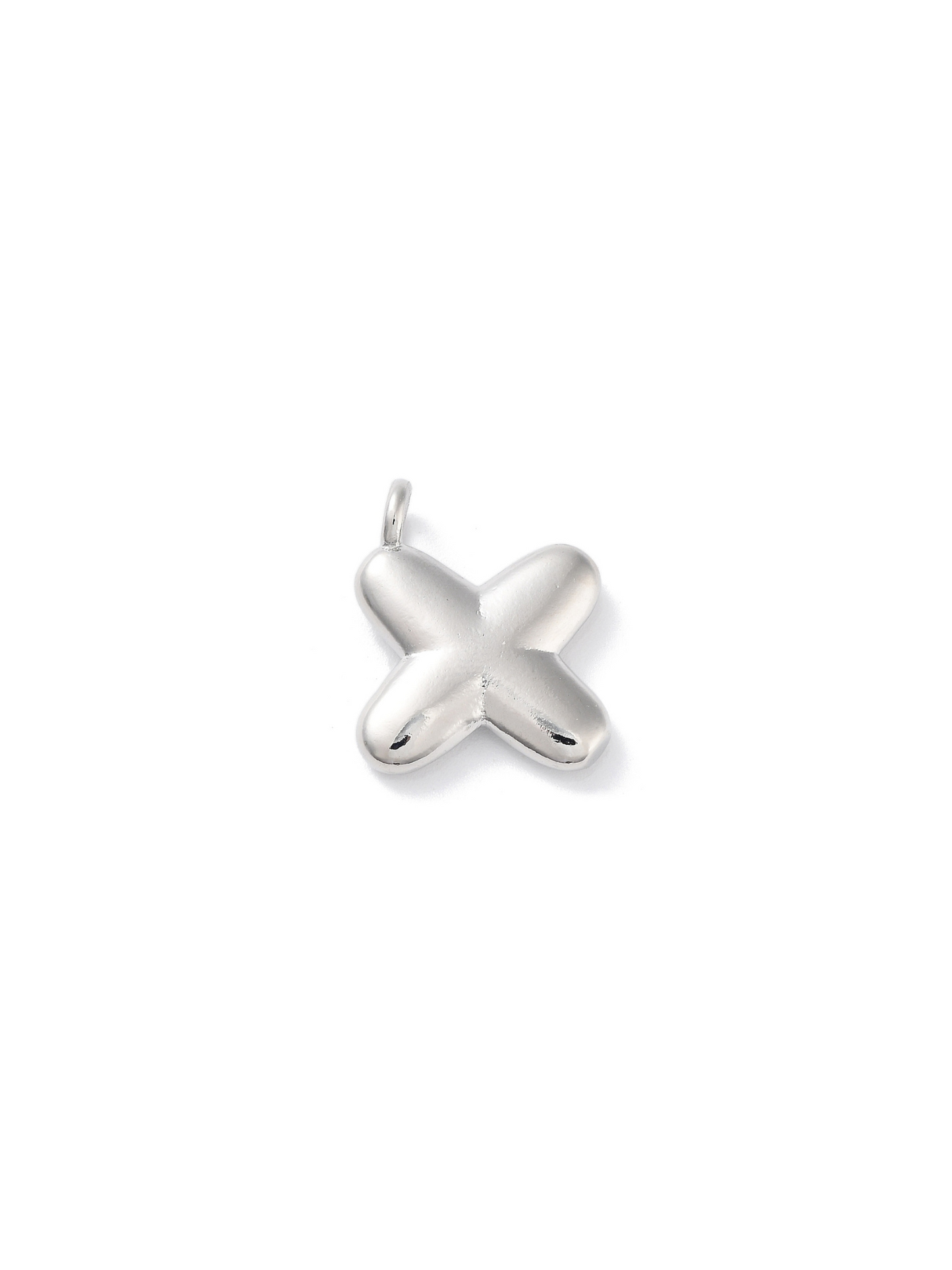 Front view of silver bubble letter "X" charm.