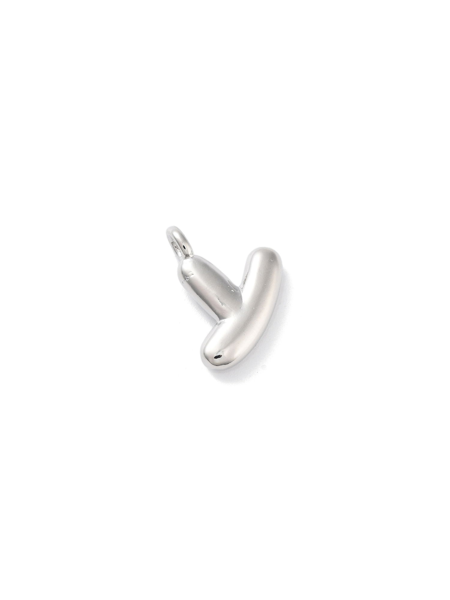 Front view of silver bubble letter "Y" charm.