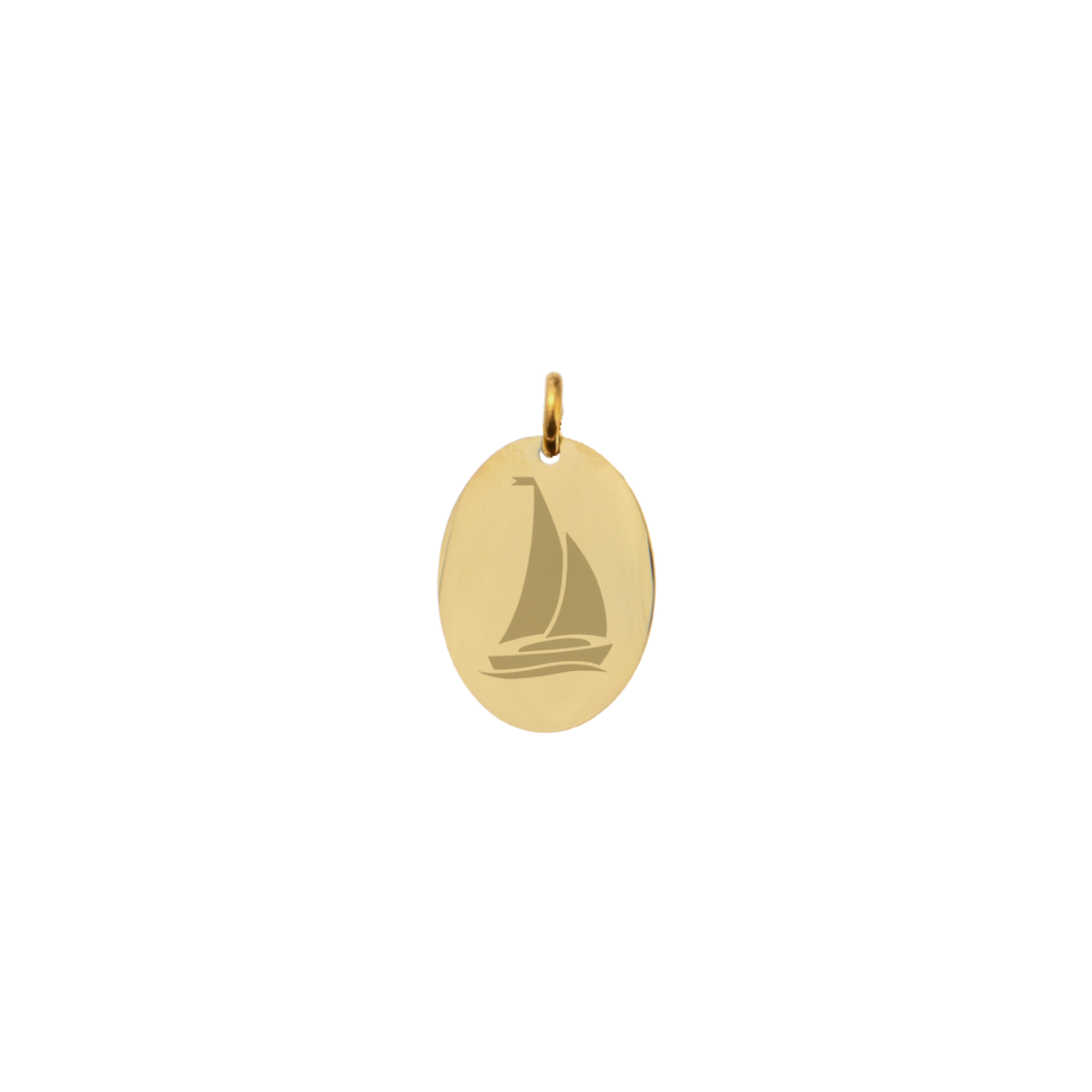 Sigma Sigma Sigma Small Gold Oval Sorority Charm- Sailboat | Waterproof, Hypoallergenic & Tarnish Resistant