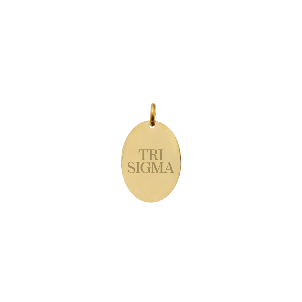 Sigma Sigma Sigma Gold Small Oval Sorority Charm- Tri Sigma | Waterproof, Hypoallergenic & Tarnish Resistant