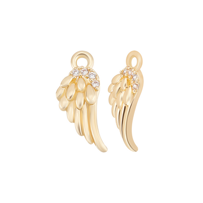 Front and side of two Gold Angel Wing Charm