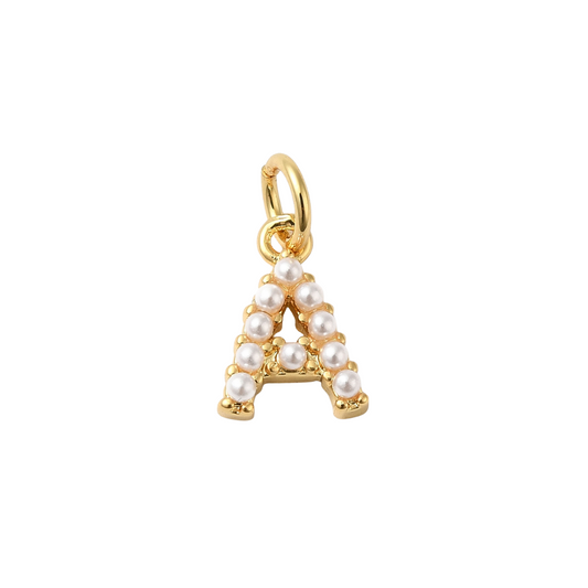 Gold Pearl Initial Charm - "A"