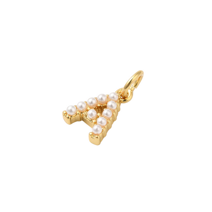 Side view of the Gold Micro Pearl Initial Letter | Alphabet Charm | A