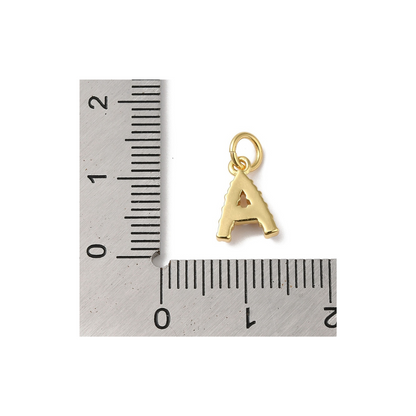 Back and length view of the Gold Micro Pearl Initial Letter | Alphabet Charm | A