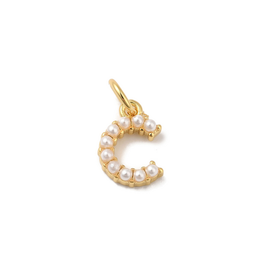 Gold Pearl Initial Charm - "C"