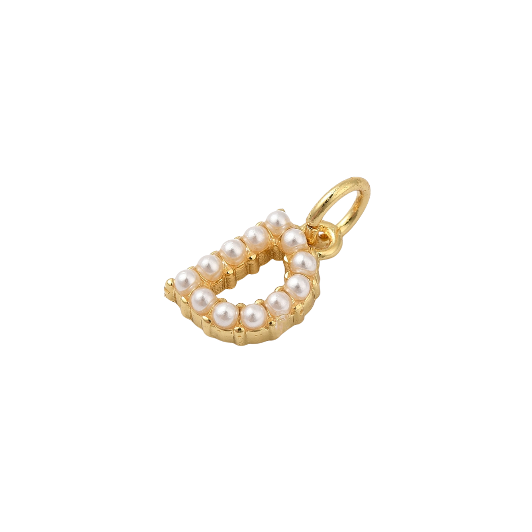 Gold Pearl Initial Charm - "D"