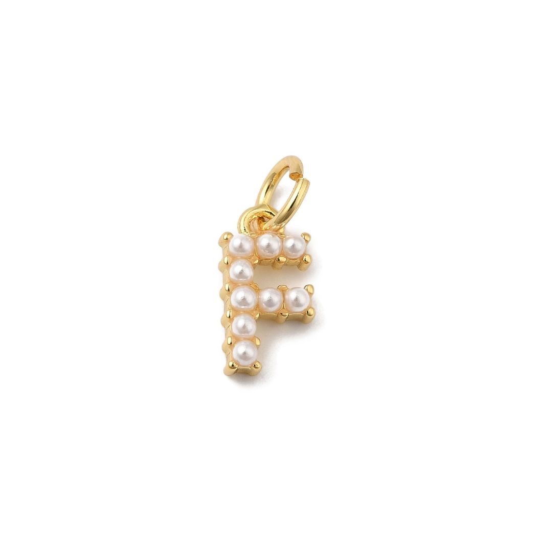 Gold Pearl Initial Charm - "F"