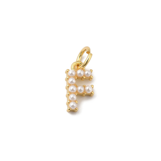 Gold Pearl Initial Charm - "F"