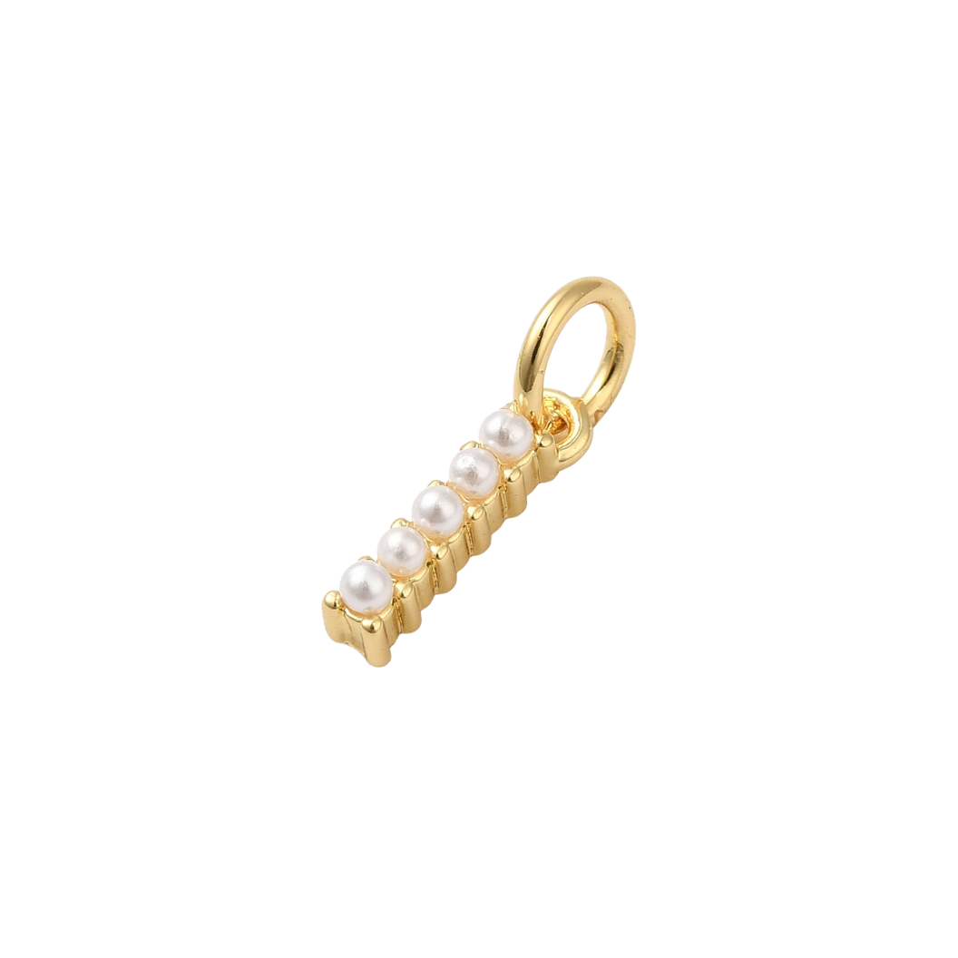 Gold Pearl Initial Charm - "I"