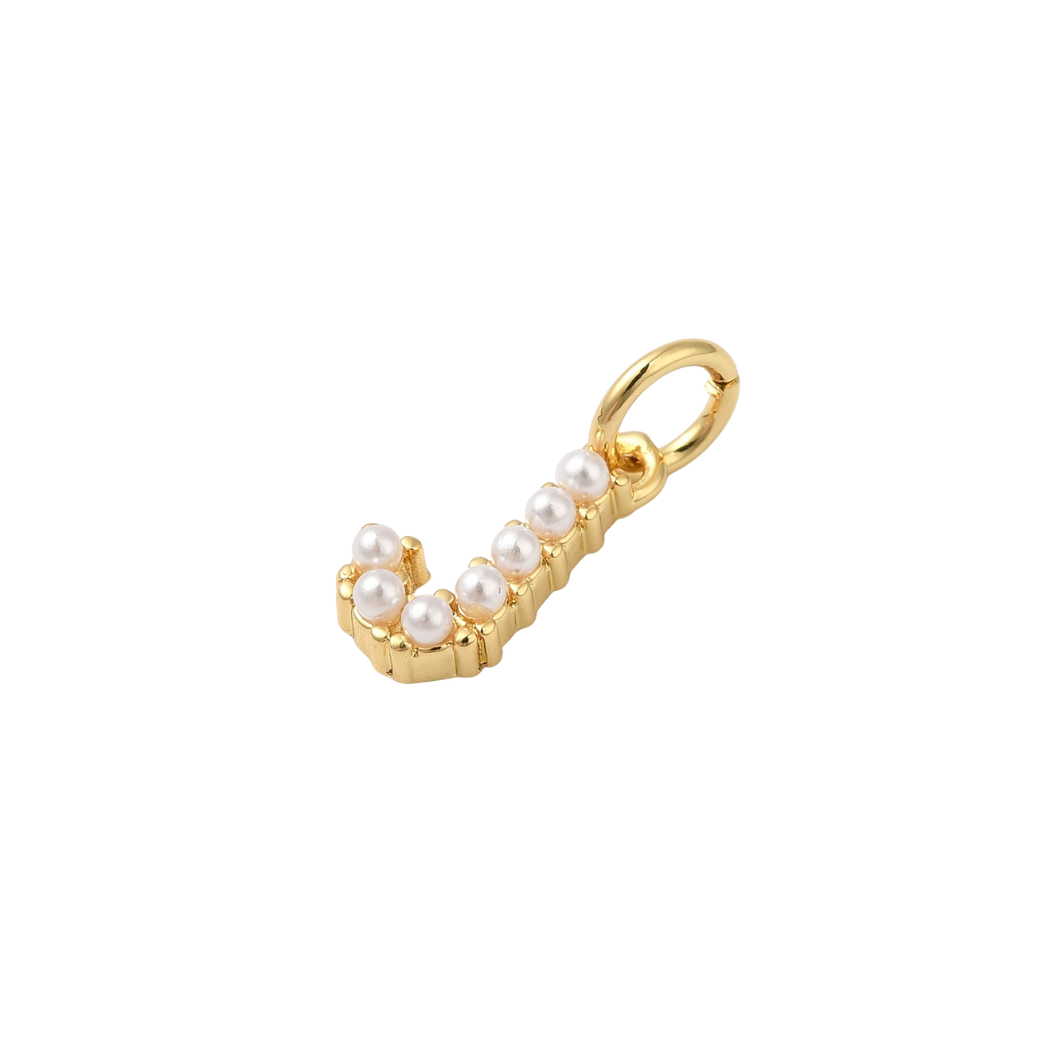 Gold Pearl Initial Charm - "J"